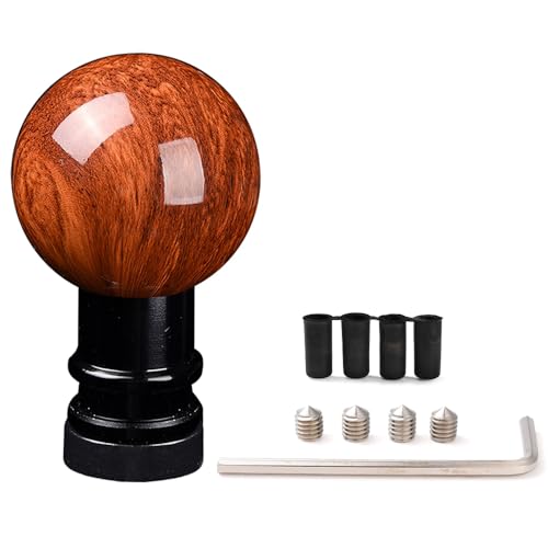 XhuangTech Holzmaserung Auto Schaltknauf runde Kugel Aluminium Auto Schaltknauf für die meisten manuellen automatischen Autos Schalthebel Stick Knob mit 3 Adaptern 8mm 10mm 12mm (rot)
