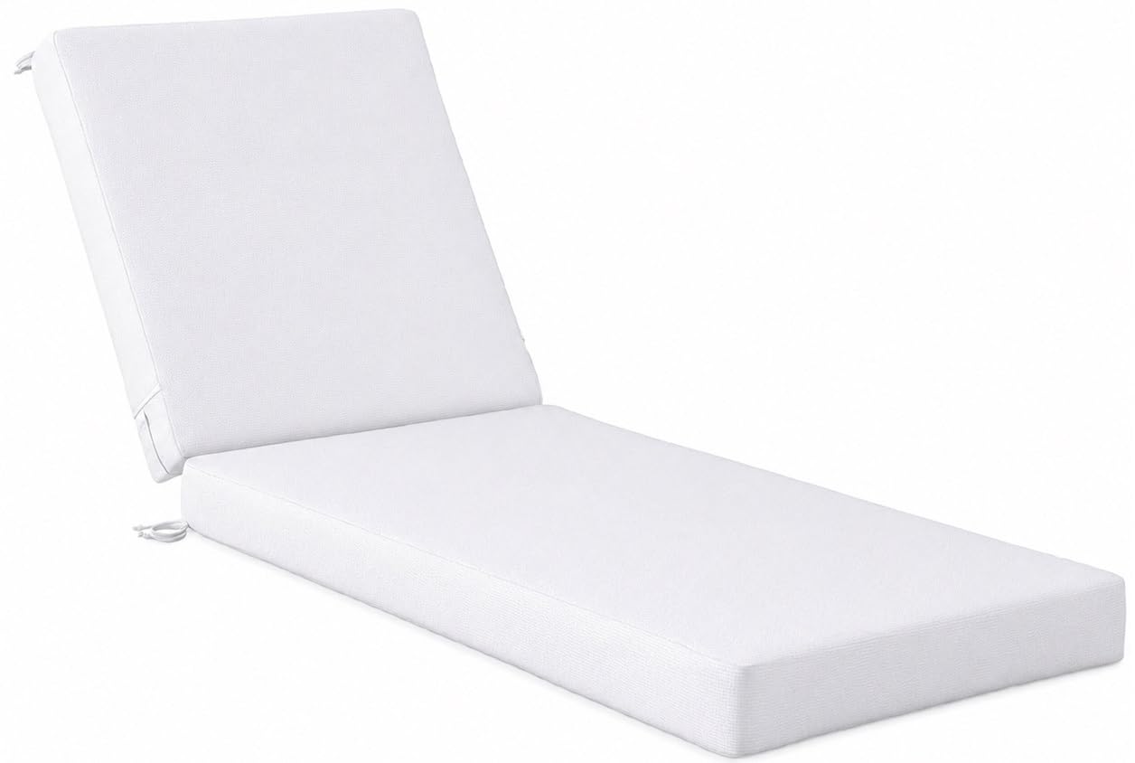 Coussin Bain de Soleil Étanche, Coussin Transat avec Sangles, Coussin Transat Exterieur UV Polyester, Matelas Bain de Soleil Pliable Démontable pour Chaise Longue(White,190 X 60 X 3cm)