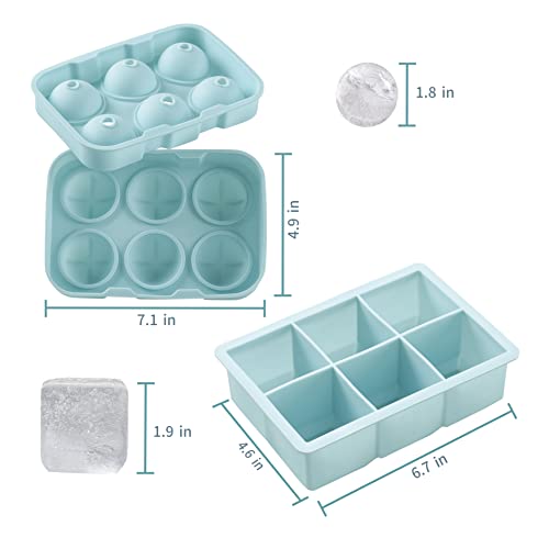 Ice Cube Tray,(Set Of 4) Ice Trays For Freezer With Lid & Bin, Mini Round Ice Ball Trays And Silicone Large Square Ice Tray & Sphere Ice Cube Mold For Cocktail Bourbon Chilling Drinks Coffee Juice #TOP5