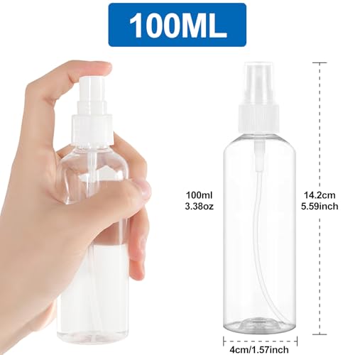 Redamancy 4 x 100ml Sprühflasche Klein, Zerstäuber Sprühflasche Leer, kleine Sprühflaschen zum Befüllen, Tragbares Reiseflaschen Set mit Trichter, für Parfüm, Wasser, Alkohol