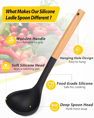 Silicone Soup Ladle Spoon Kitchen Utensils, 2 Pack - image 2