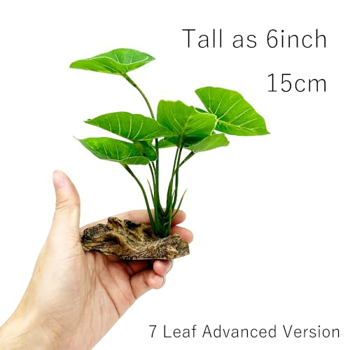 Smoothedo-Pets Fish Tank Decor Aquarium Decorations Ornaments Betta Leaf pad Hammock 6inch Plastic Artificial Plant Goldfish Fish Hides Small Tank/Reptiles Plants Driftwood (Green-Type-A) - Image 5