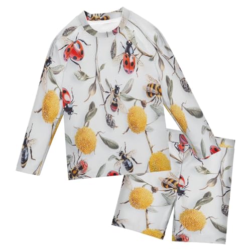 Ladybug and Bess Boys Swimsuit Rash Guard Toddler Kids Long Sleeve Swim Shirt and Trunks Swimwear Set 3-10Y