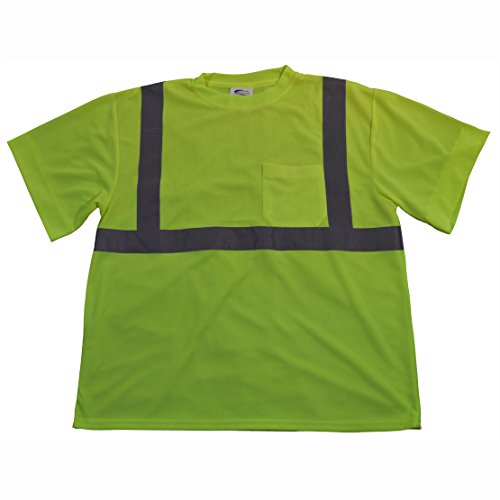 Petra Roc LTS2-XL High-Vis Safety T-Shirt Short Sleeve, ANSI Class 2, Lime Birdseye Mesh, One Chest Pocket, XL