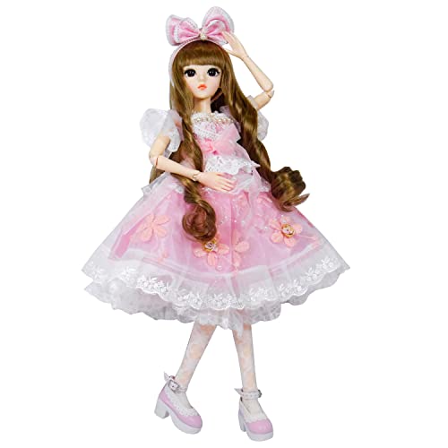 Proudoll 1/3 Bjd Doll 60Cm 24In Sd Ball Jointed Dolls Princess Suit Wig Dress Shoes Free To Change Diy Girl Gift (Doll + Full Accessories, Pink-Eml) #TOP3
