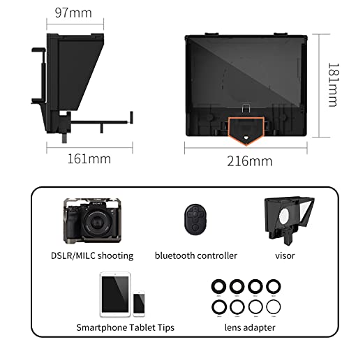 Yc Onion Teleprompter With Remote Control For Iphone Ipad Tablet Smartphone 11Inch, Portable Teleprompter Kit With Lens Ring For Camera Ultra Wide Angle Lens Video Recording Live Broadcast Streaming #TOP5