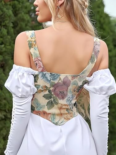 Women's Summer Vintage Floral Renaissance Corset Top for Women Y2k Tops Sleeveless Drawstring Crop Top2