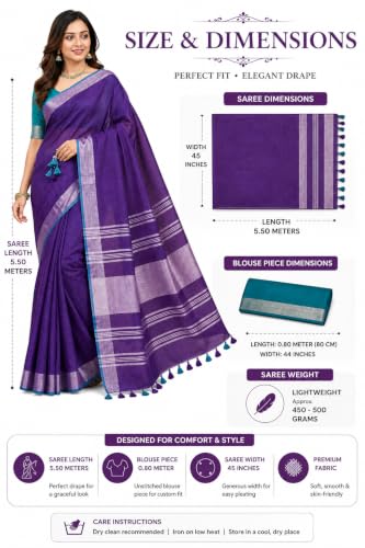 Image of HAIDER ALI AND SONS Grey Cotton Linen Saree for Women | Soft Linen Slub Blend Saree with Running Blouse Piece | Lightweight Handloom Style Saree | Office, Casual, Party & Festival Wear