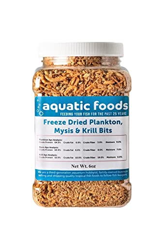 Aquatic Foods Inc. Plankton, Mysis Shrimp & Arctic Krill Bits- Freeze Dried for for Marines, Corals, Anemones, Koi & Pond Fish, Cichlids, All Tropical Fish…6oz Med Jar