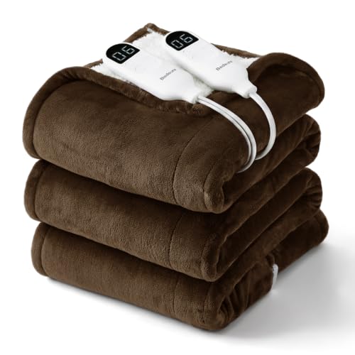 Image of Bedsure Heated Blanket Queen Size, Dual Control Electric Blanket, Brown