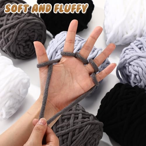 Image of Buryeah 8 Pack Chunky Chenille Yarn for Crocheting Soft Thick Fluffy Yarn for Hand Knitting Bulky Velvet Blanket Plush for Weaving DIY Crafts Each 3.5 oz 55 Yards (Dark Series)