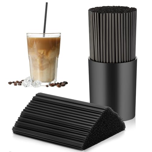 200 Pcs Black Coffee Stirrer Sticks and Holder Set 7 Inch Plastic Coffee Stir Straws with Holder Cocktail Drink Stirrers Mixing Milk Cocktail Drinks Supplies for Coffee Bar Home Party