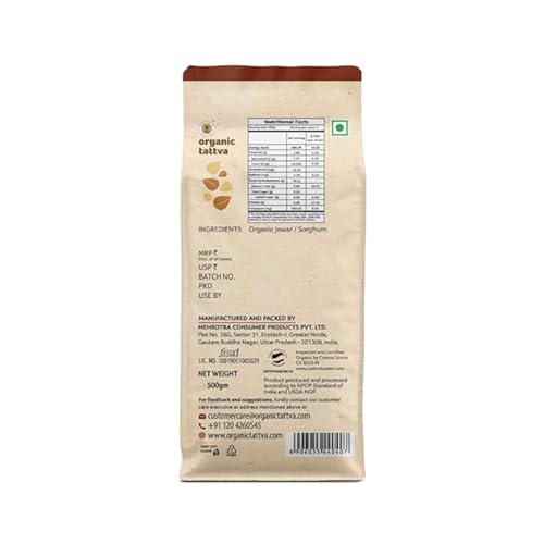 Image of Organic Tattva Jowar Atta - All Natural and Fresh Sorghum Flour (500g, Pouch) | Pure & Organic Jowar Flour for Healthy Cooking