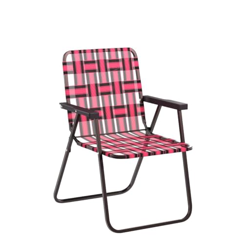 Image of Giantex Beach Chairs Set of 6, Patio Folding Lawn Chairs for Adults, Outdoor Webbing Chair w /Steel Frame, Lightweight & Portable Camping Chairs for Fishing, Yard, Garden, Poolside Webbed Chairs, Red