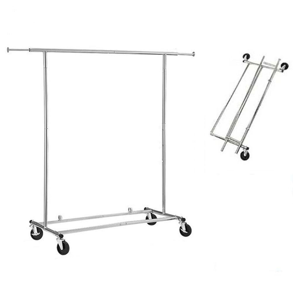 Platzsparend Schwerlast Kleiderständer auf Rollen für Schlafzimmer | Edelstahl Kleiderständer, Metall Kleiderstange mit Ablage Mobile Garderobenstange Stabil Kleiderwagen für Kleider Mäntel