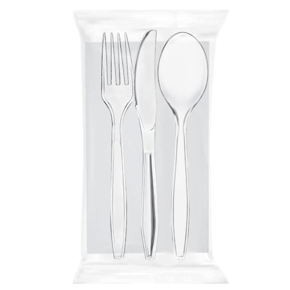 Set 100 Posate Riutilizzabili Trasparenti - Forchetta, Cucchiaio, Coltello E Tovagliolo - Foto 3