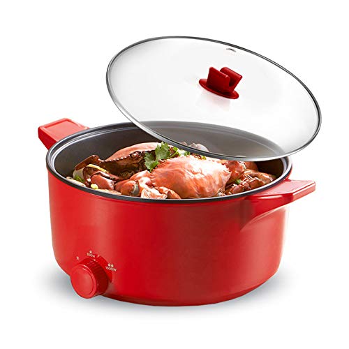 NEWCES Sartén eléctrica Antiadherente con Tapa Olla eléctrica de 5 l con Revestimiento Antiadherente y Mango Resistente al Calor 100% Libre de PFOA Fácil de Limpiar 1000 W Rojo