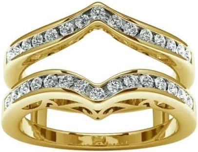 Purvika Jewels Sterling Silver Wedding Ring Enhancer Guard, Round Cut Lab Created Diamond, 14k Yellow Gold Finish, 2Ct (Rose, 4.5)