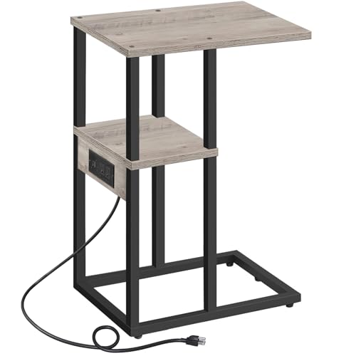 TUTOTAK C Shaped End Table with Charging Station, Side Table
