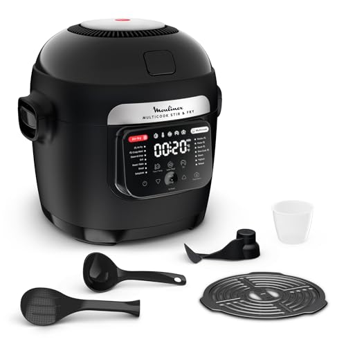 Moulinex Multicook Stir&Fry, Multicuiseur et air fryer, Pale de mélange automatique, 14 programmes, Cuisson 2 niveaux, MZ7408F0, Noir