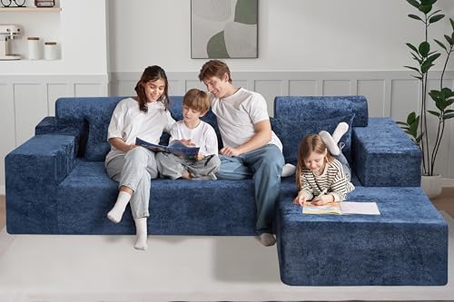 Image of HABUTWAY 105 inch L-Shape Modular Sectional Sofa Couch for Living Room,No Assembly Required,Modular Comfy Sofa with Deep Seat for Living Room Bedroom,Luxury Distressed Velvet(Right,Blue)