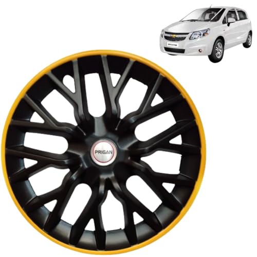 Image of PRIGAN Wheel Cover for Chevrolet SAIL U-VA 14 Inch Black Yellow Wheel Cap (Available in 12,13,14 Inch) (Set of 4 Pcs) (Press Fitting) Model- Power GT Yellow-14