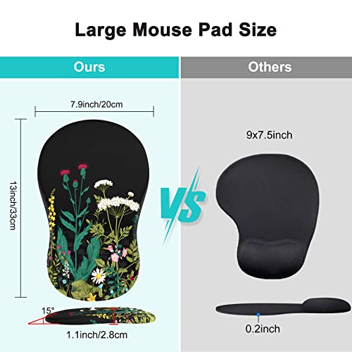 Icasso Ergonomic Mouse Pad Wrist Support, Wrist Rest, Comfortable Computer Gel Mouse Pad For Laptop, Memory Foam,Pain Relief Mousepad With Non-Slip Pu Base For Office Home (Weeds) #TOP1