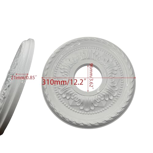 Image of Ceiling Medallion for Light Fixtures Ceiling Fan Medallion Ceiling Light Cover Plate Home Lighting Ceiling Medallions 12 inch OD x 3.6 inch ID(White)