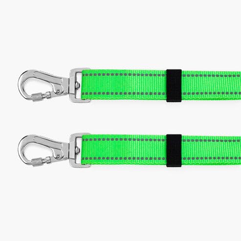 DF Co. - Divisor de correa | Pasea a dos perros con control completo, giro de 360°, sin enredos, longitud ajustable, correas reflectantes, clips resistentes (verde neón)