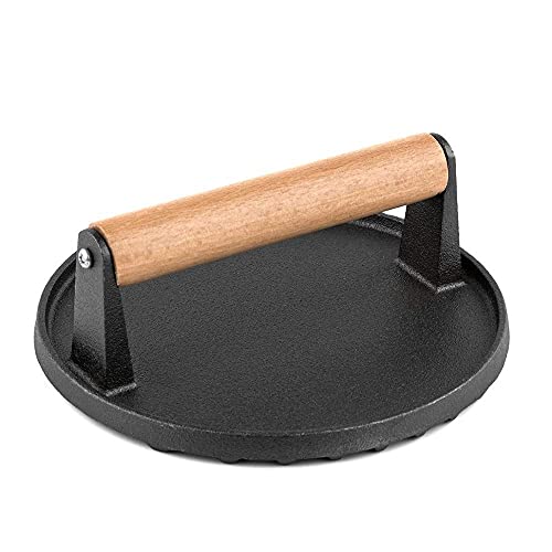 heavy press - Burger Press Round 7 Inches Heavy Cast Iron Bacon Press with Solid Wood Handle for Kitchen & Commercial Gradee - Pre Seasoned Sandwich & Grill Press - Quesadillas, Hamburgers & Steaks