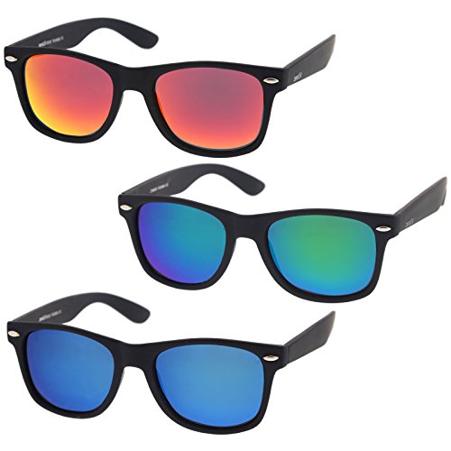 zeroUV - Classic Colored Mirror Lens Square Horn Rimmed Sunglasses for Men Women
