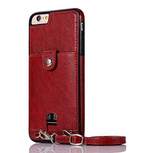 Jaorty Pu Leather Wallet Case For Iphone 6/6S Necklace Lanyard Case Cover With Card Holder Adjustable Detachable Anti-Lost Neck Strap For 4.7 Inch Apple Iphone 6 Iphone 6S,Red #TOP1