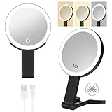OCMKIC-PZ Travel Makeup Mirror with Lights, Double Sided 1X/10X Magnification Mirror with 72 LED, 3 Color Lighting, Dimmable Touch Screen, Portable Handheld Vanity Mirror, Travel Essentials