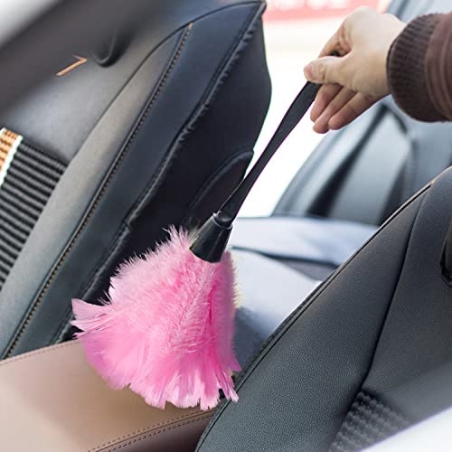 Image of Turkey Feather Dusters for Cleaning Home Blinds Kitchen car Office, Eco-Friendly Reusable (2 pcs Pink)