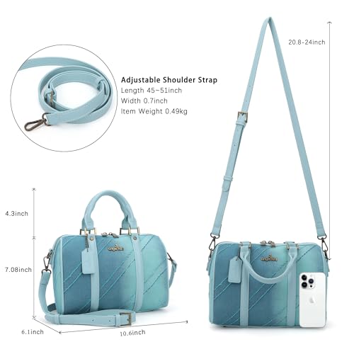 Image of Angel Kiss Women Satchel Purses and Handbags Vegan Leather Boston Barrel Bag Top Handle Shoulder Purse with Crossbody Strap | Vegan Leather