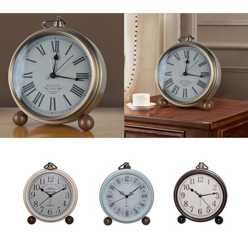 Image of Quiet Table Clock with Easily to Read Roman Numeral Suitable for Bedroom Office Workshop Metal Frame Clock