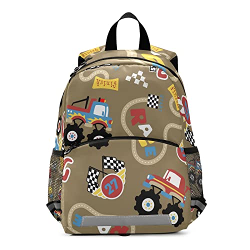 VIGTRO Monster Truck Kid's Toddler Backpack with Safety Leash for Boy & Girl, Cartoon Lightweight Preschool Book Bag, Ideal Size Waterproof Kindergarten Schoolbag for Children 13inch