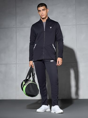 Image of TECHNOSPORT Men Polyester Slim Fit Solid Mock Neck Jacket with Elasto Plus, SPF50+ for Sports and Regular Use