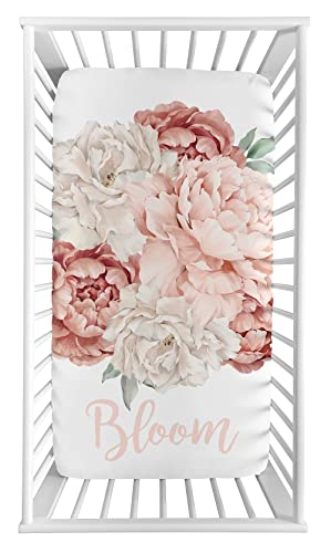 Sweet Jojo Designs Blush Pink Boho Shabby Chic Floral Girl Fitted Crib Sheet Baby Toddler Bed Nursery Photo Op Ivory Bohemian Vintage Garden Watercolor Flower Nature Elegant Light Dusty Rose Bloom #TOP1