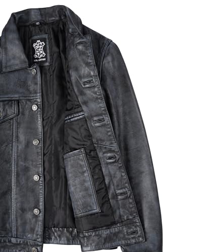 Image of fjackets Real Lambskin Vintage Trucker Leather Jacket Men - Shirt Collar Style Leather Jackets For Mens