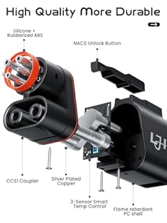 LJH Tesla NACS to CCS1 Adapter for Supercharger V1-V4 DC Fast Charging 500A 1000V 250kW-Compatible with Ford EVs, GM, Rivian R1T/R1S, Hyundai, Kia, Volvo - All-Weather IP54 with Interlock EV Charger