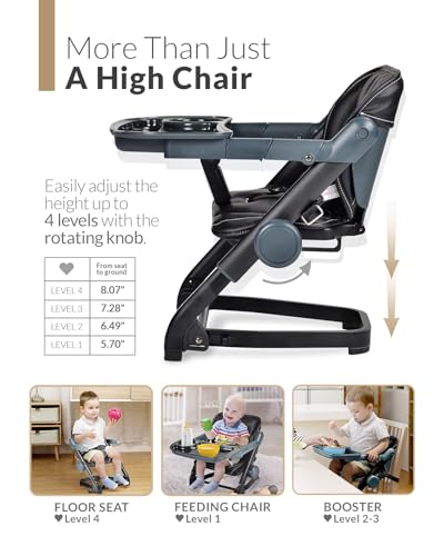 Image of Feed Me 3-in-1 Travel High Chair Booster Seat for Infants and Toddlers - Transitional, Compact & Fits Any Chair, Swivel Tray, Bubble Black