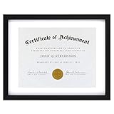 ONE WALL Tempered Glass 11x14 Document Frame with 1 Mat for 8.5x11 Documents Certificate Diploma, Black Wood Picture Photo Frame - Mounting Hardware Included