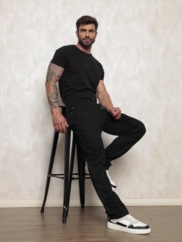 SK Jeans, Calça Jeans Reta Masculina Preta Premium Tamanho:44;Cor:Preto