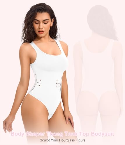 Eleady Shapewear Bodysuits for Women - Body Shaper Thong Tank Top Bodysuit Square Neck2