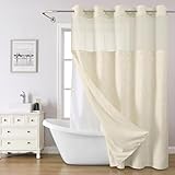 Photo Gallery eachope tenda da doccia color crema senza gancio e fodera in tessuto, stile bohémien trapuntato a righe e shabby chic, con finestra superiore trasparente, decorazione per hotel, 180 x 248,9 cm Photo Gallery eachope tenda da doccia color crema senza gancio e fodera in tessuto, stile bohémien trapuntato a righe e shabby chic, con finestra superiore trasparente, decorazione per hotel, 180 x 248,9 cm