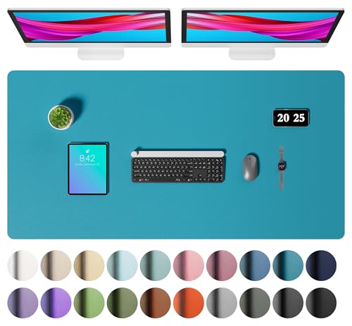 Image of Aothia Faux Leather Desk Mat - Large Mouse Pad, Non-Slip PU Leather Blotter, Waterproof Writing Surface for Office and Home (Turquoise, 47.2 inch x 23.6 inch)