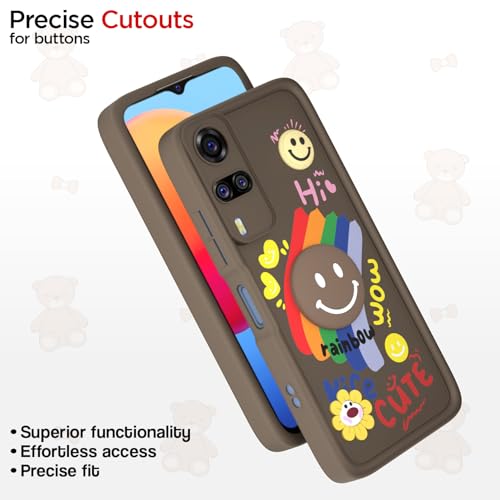 Image of Pikkme Back Cover for Vivo Y31 / Y51 | Soft Silicone| Cute Rainbow Smile & 3D Cartoon Flower Design | Shockproof Raised Camera Protection Bumper Case (Brown)