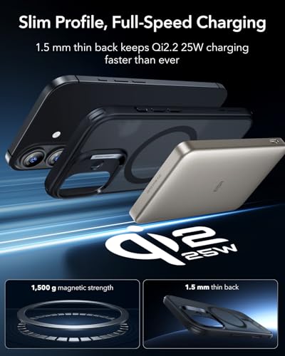 Image of ESR for iPhone 17 Case, Camera Control Cover, Compatible with MagSafe, Shockproof Military-Grade Protection, Magnetic Phone Case for iPhone 17, Classic Hybrid Case, Frosted Black