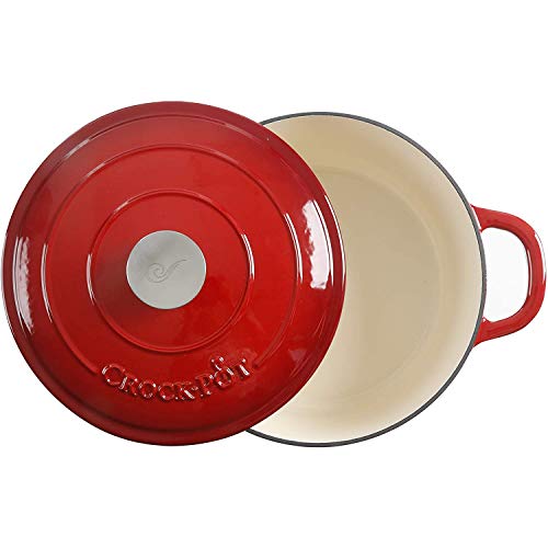 Image of Crock-Pot Artisan 3-Quart Round Enameled Cast Iron Dutch Oven - Gradient Red, Durable Heavy-Duty Cookware for Slow Cooking, Roasting, Baking with Lid